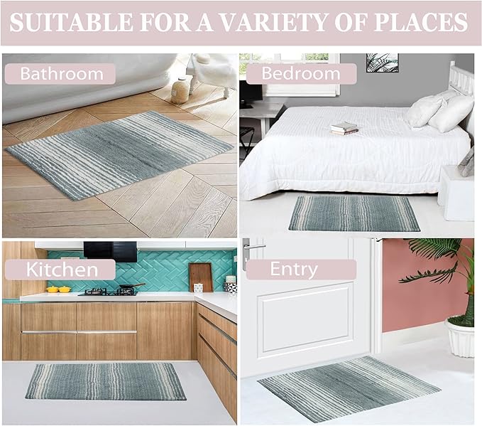 Home Weavers 100% Cotton Gradiation Collection Bathroom Décor | Washable Rug | Bathroom Mat | Kitchen Mat | Bathroom Rug Set | Bath Mat Set | Bath Floor Mat Non Slip, 3 Piece Set with Runner, Gray