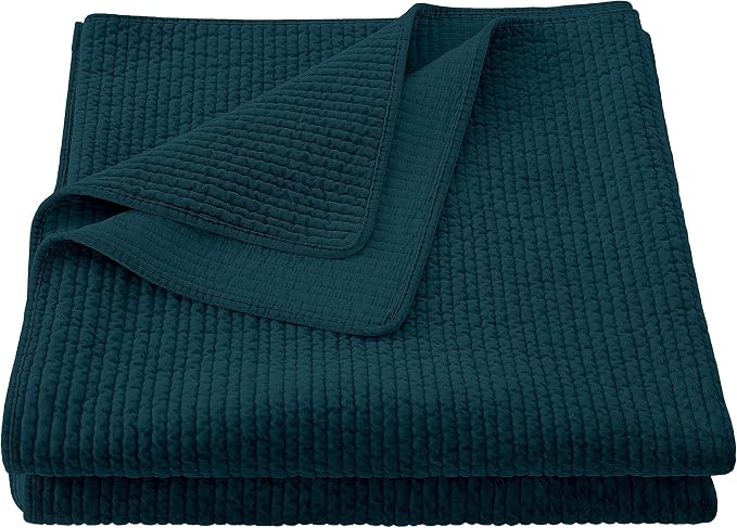 HiEnd Accents Stonewashed Cotton Velvet Quilt, Queen Size, Deep Blue Solid Color, Classic Traditional Rustic Style Luxury Bedding, Soft Lightweight Bed Cover