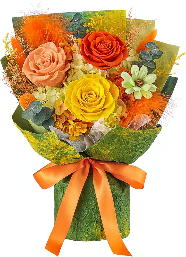 Polylove Flowers for Delivery Prime Forever Flowers Bouquet Preserved Roses Bouquet Flower Gift for Women Wife Mother Day Graduation Birthday (Yellow, Small)