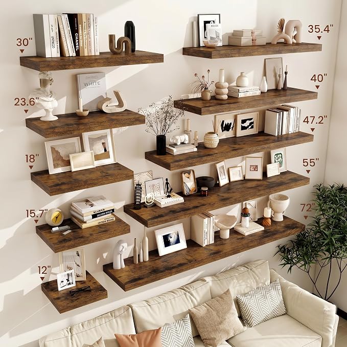 Vivelove 12" Deep Floating Shelves for Wall 30" Long, Wall Shelves for Living Room Bedroom Bathroom Kitchen Laundry Room, Farmhouse Rustic Shelves for Home Decor, 30" X 12" X 2" Set Of 2, Rustic Brown
