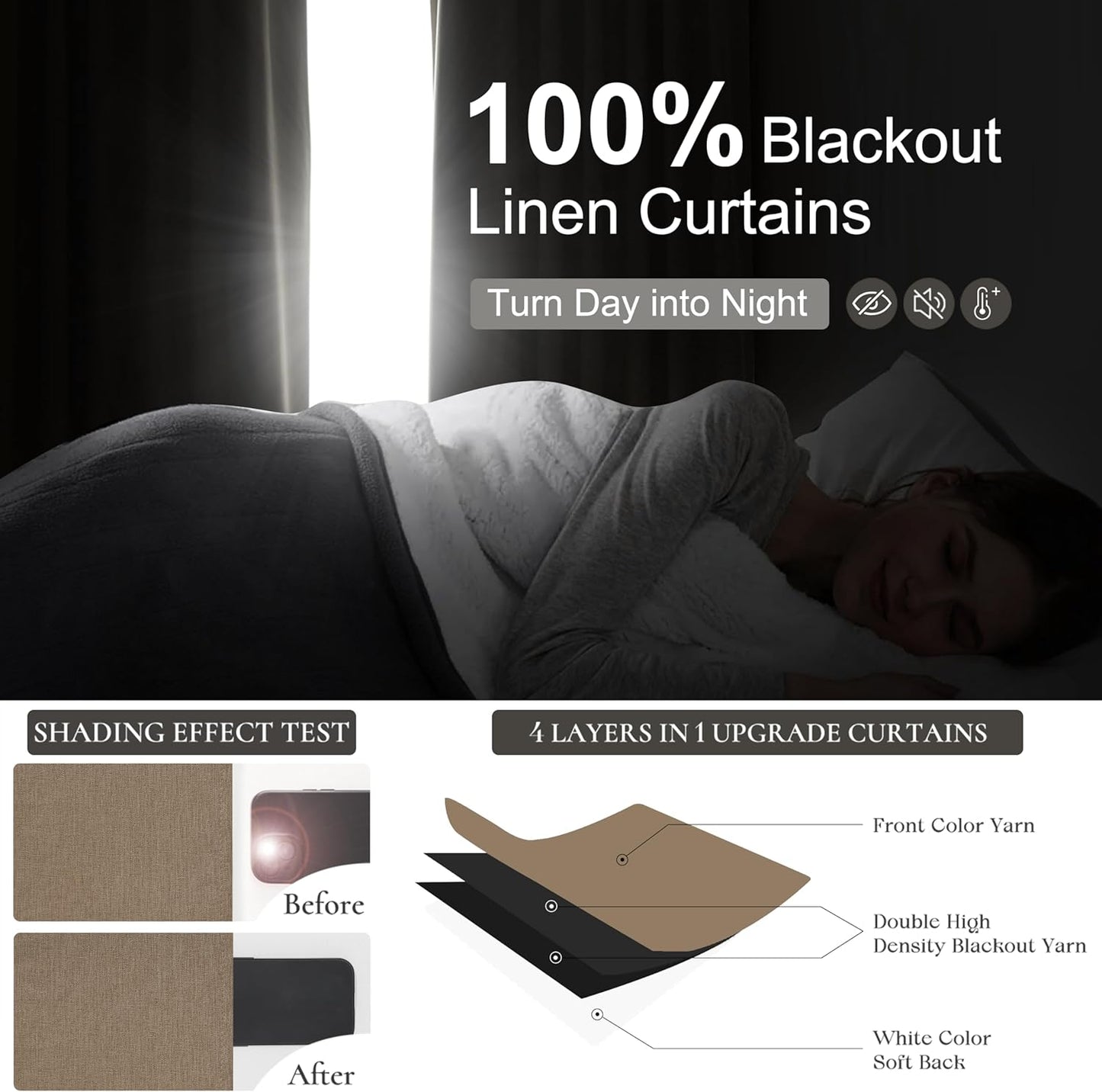 Rust Brown Living Room Curtains 84 Inches Long,Tan Beige Pinch Pleated Linen Basics Window Curtains Total Blackout Burlap Sunblock Thermal Drapes Cabin/Office/Nursery Room Divider (40"x84" 2panels)