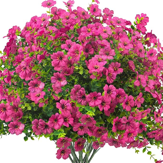 Grunyia Artificial Fake Flowers for Outdoor Spring Decoration, 16 Bundles Faux Silk Colorful Daisy UV Resistant Realistic for Outside Porch Patio Home Yard Garden Planters Pots Window Box (Red Purple)
