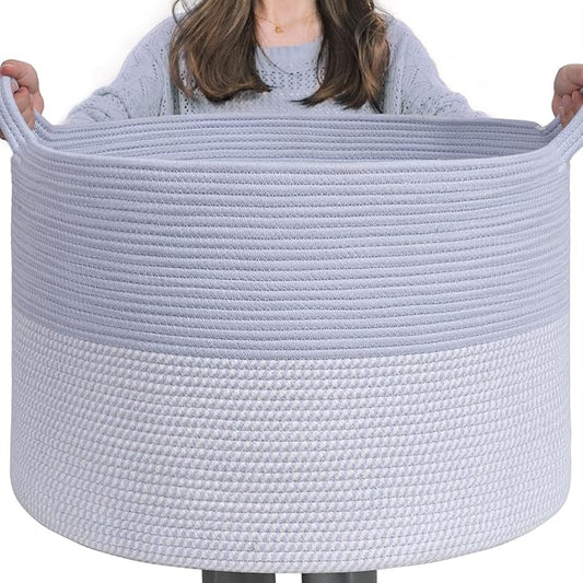 INDRESSME Large Rope Baskets - Organizing Storage, 21.7 x 13.8 Inch, Living Room, Kids, Decorative Nursery, Laundry, Towel, Gift Basket, Blue