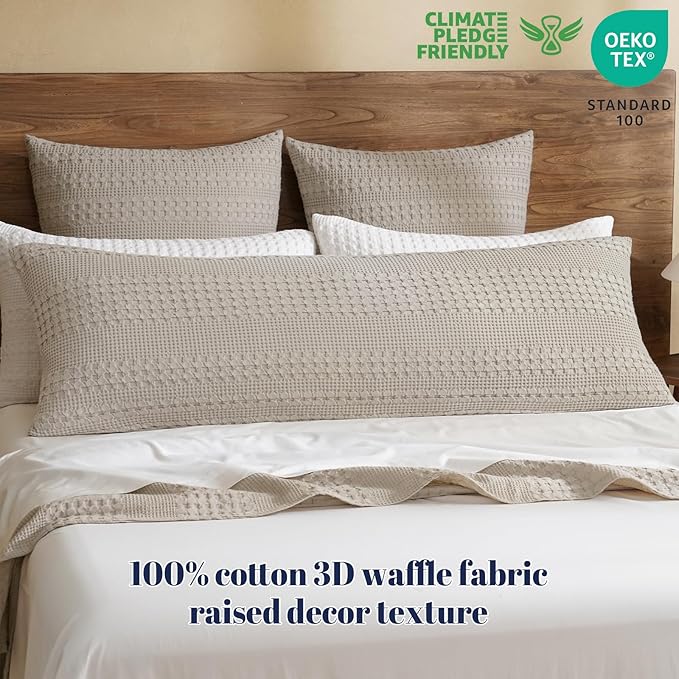 PHF 100% Cotton Waffle Body Pillowcase with Zipper, 1 Pack 20" x 54" Soft Skin-Friendly Pillow Sham, No Filling, Aesthetic Woven and Breathable Waffle Weave Body Pillow Cover for Bed, Pearl Gray