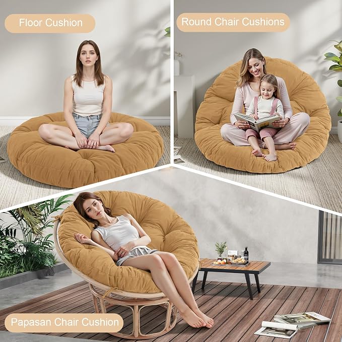 idee-home Papasan Chair Cushion, Circle Papasan Chair Cushion(Cushion Only) | Papasan Cushion with Thick Corduroy Cover, 52 x 52 Inch Cushion for Egg Chair, Navy