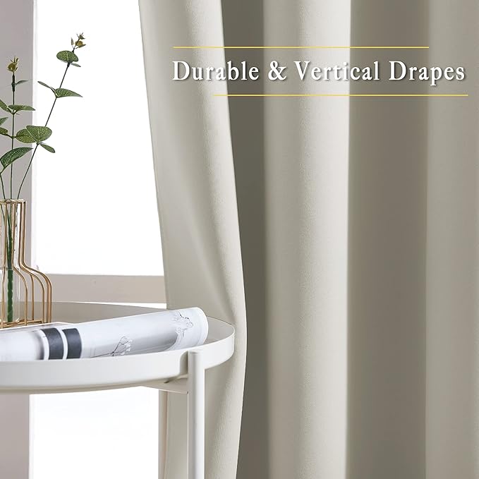 NICETOWN Blackout Bedroom Curtains 48 inches Long - Window Treatment Thermal Insulated Solid Grommet Room Darkening Privacy Sound Reducing for Kitchen (Natural, Set of 2, W37 x L48)
