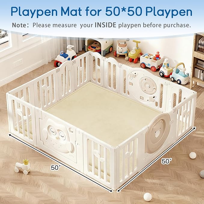 Baby Play Mat for Floor Nursery Rug Muscle Mat Area Rug Playroom Rug 50"x50" Playpen Mat Elastic Foam 1.3" Thick Crawling Mat for Babies,Toddlers, Infants, Kids,Light Beige