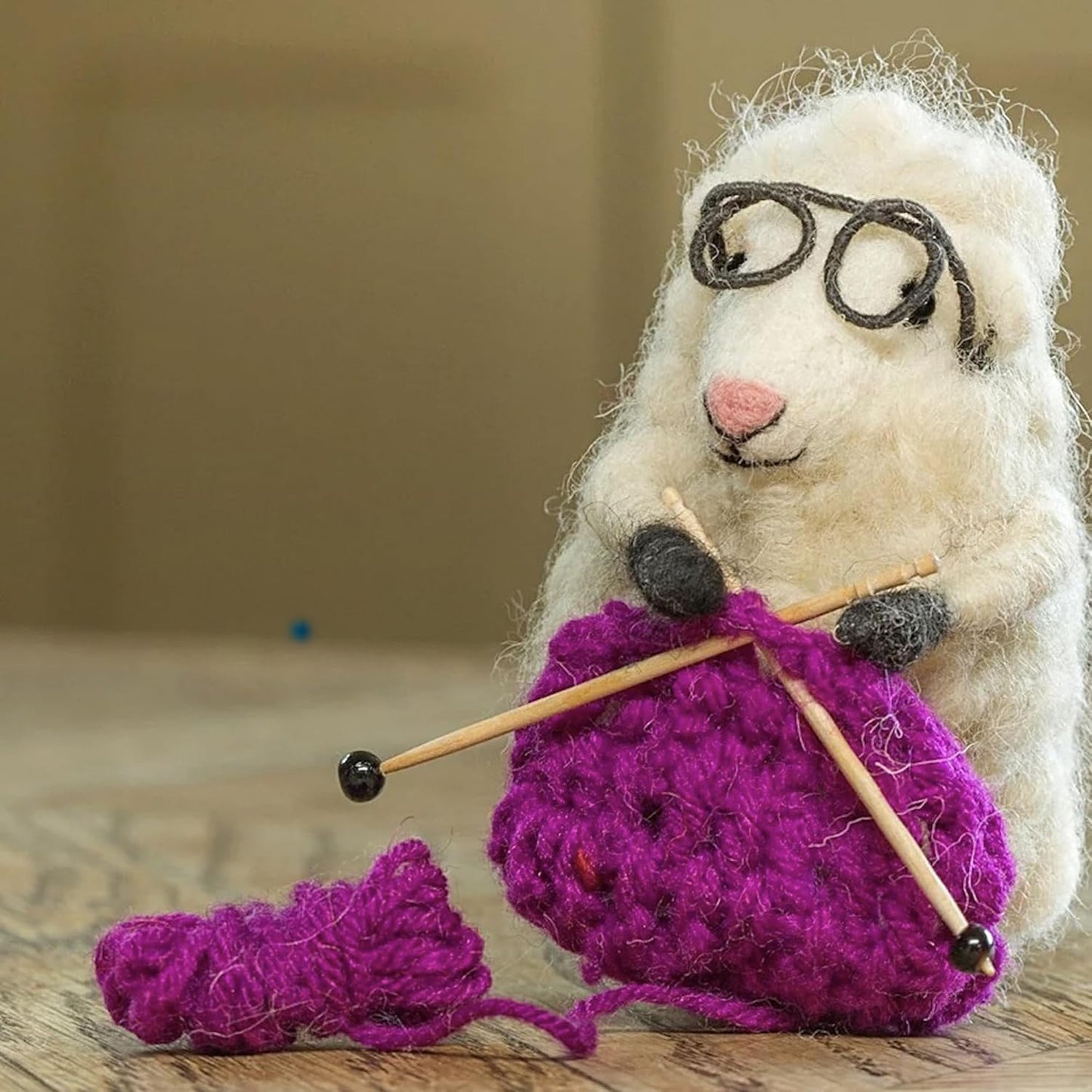 | Hand-Felted Knitting Nell Sheep | Organic Wool Home Decor | Fair Trade Plush Animal Ornament | Gift for Any Occasion | Perfect for New Spaces & Home Accessories
