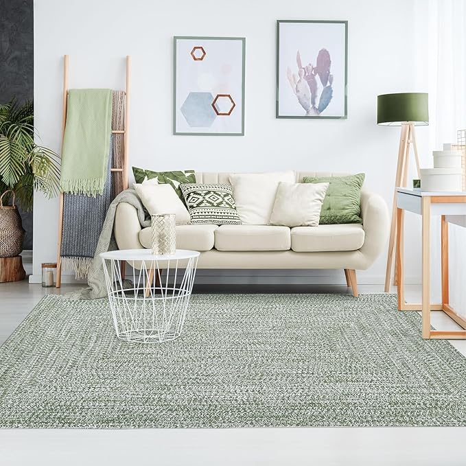 Superior Large Indoor/Outdoor Area Rug, Multi-Tone Reversible Braided Floor Decor for Patio, Front Porch, Entryway, Living Room, Office, Nursery, Artistic Home, 6' x 9', Green-White