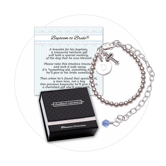 Cherished Moments Personalized Baptism to Bride Cross Bracelet with Initial Charm for Boys in 925 Sterling Silver