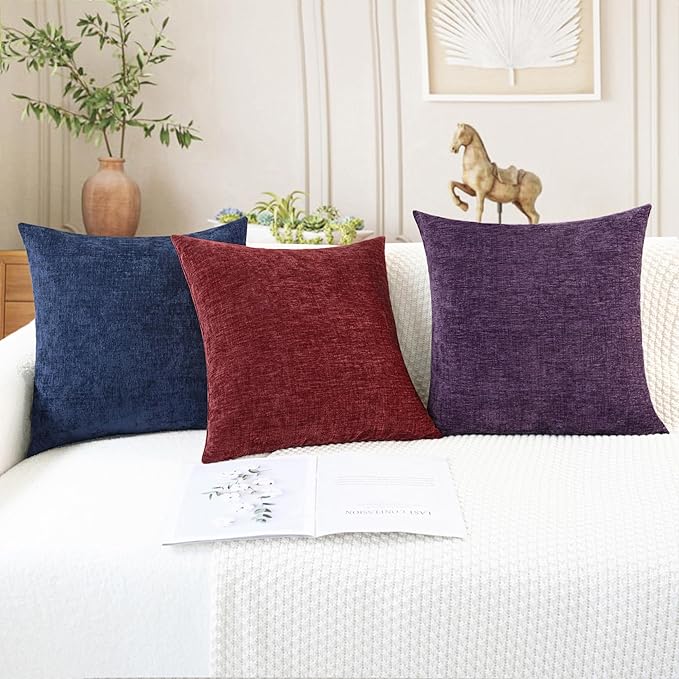 CaliTime Throw Pillow Covers Decorative 12 X 20 Inches Pack of 2 Cozy Chenille Cushion Cases for Couch Sofa Bed Living Room Home Navy Blue