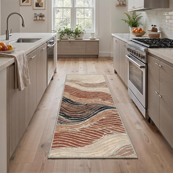 BEIMO Area Rugs 8x10 for Living Room Bedroom, Modern Abstract Machine Washable Rug, Large Soft Low Pile Floor Carpet with Non Slip Backing for Dining Room, Caramel Sand