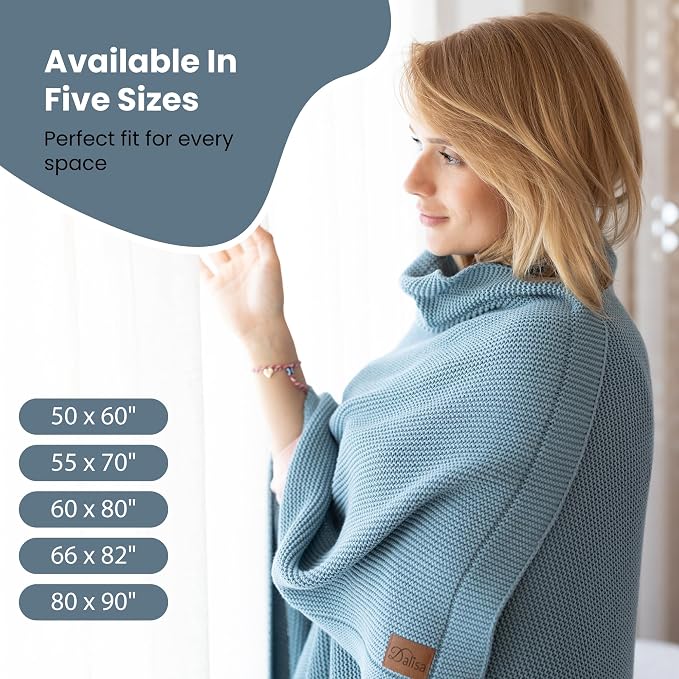 Dalisa 100% Organic Turkish Cotton Throw Blanket - GOTS Certified, Cozy - Perfect for Couch, Bed, and Home Decor - Boho Vintage Knit Alina (Smoke Blue, 60x80)