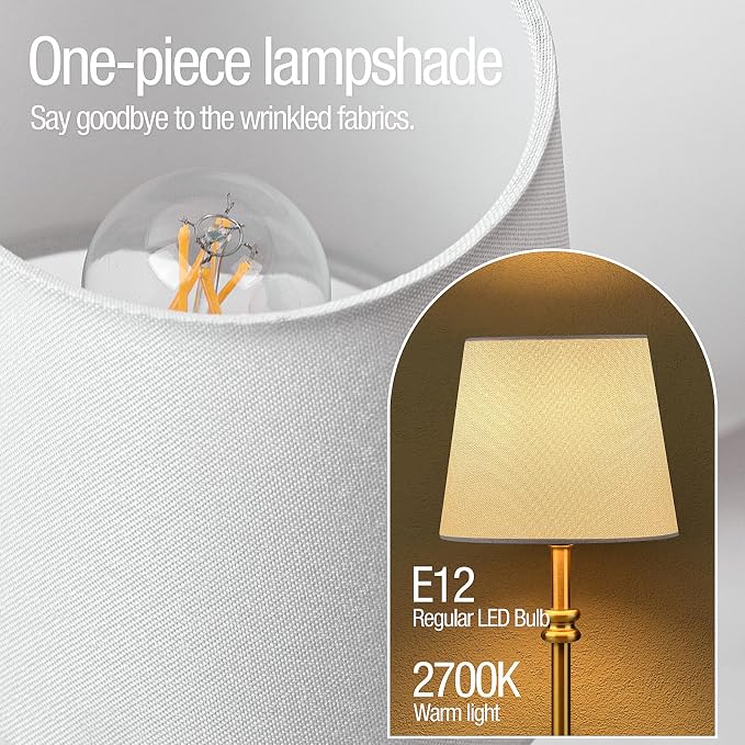 ONEWISH Cordless Table Lamps Set of 2 - Battery Powered Lamp, 4000mAh Rechargeable, Stepless Dimmable, Wireless Lamp with Fabric Shade, 2700K Warm Ambient Light for Dining, Patio, Bathroom(Gold)