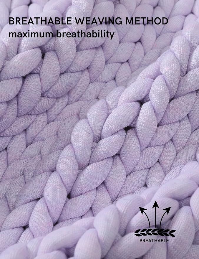 YnM Chunky Throw Blanket, Medium-Weight, Hand Knitted, Skin Friendly, Ventilated and Breathable, Machine Washable, Home Décor Piece for Couch, Sofa and Bed (Iris Lavender, 60x80 Inch)