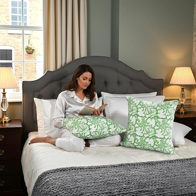 Ridhi Block Print Sage Green Pillow Cover 24" x 24" (Pack of 2) Decorative Couch Pillows for Living Room, Chic Boho Cute Outdoor Pillows Covers Gifts for Spring, Easter and Valentine