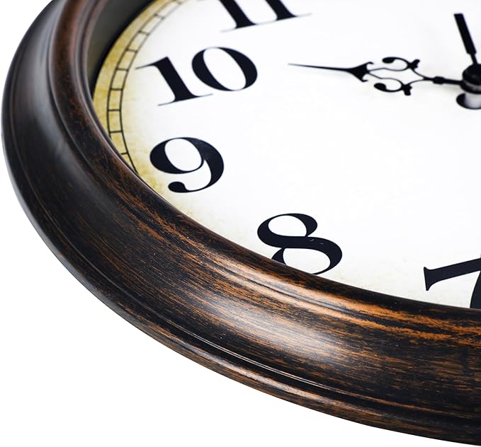 Yoiolclc Wall Clock Battery Operated Silent Non-Ticking Vintage Wall Clocks for Kitchen, School, Living Room (12Inch, Bronze)