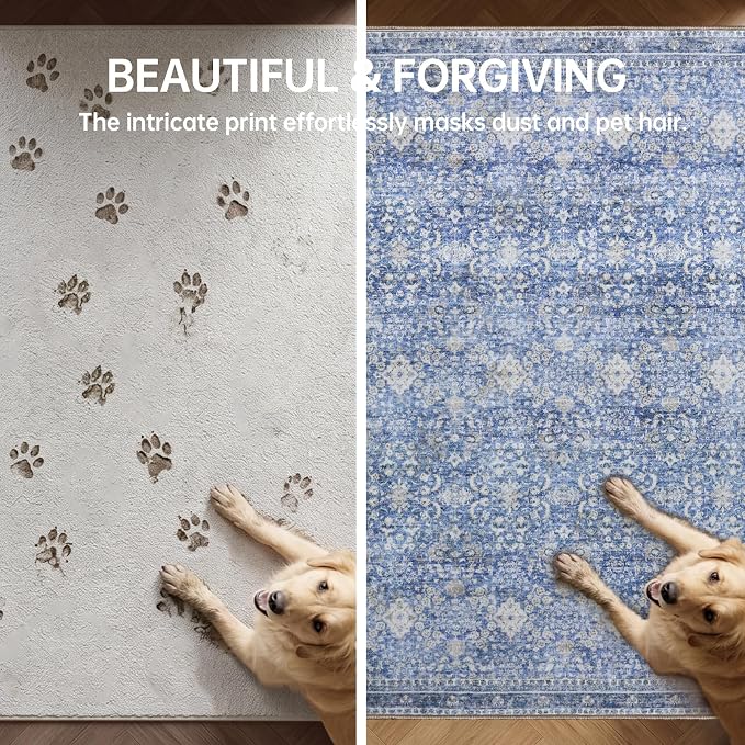 Sasttie 3x5 Rug, Ultra-Soft Washable Rug, Low Pile Foldable Thin Carpets with Non-Slip Backing, Skin-Friendly Stain Resistant Carpet for Living Room, Bedroom, Kitchen, Dorm, 3x5, Blue