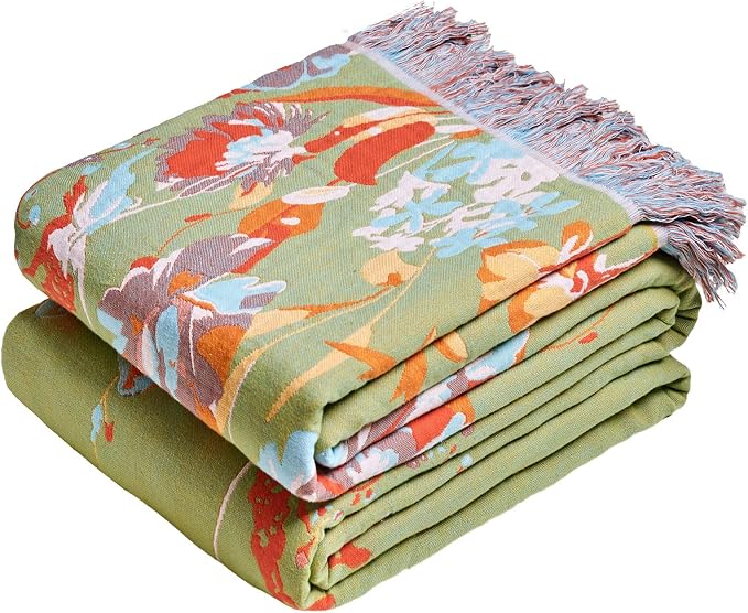 MSGKV Boho Throw Blanket 60"x80" Floral 100% Cotton Blanket with Flower and Butterfly for Bed Couch Summer Breathable Lightweight Farmhouse Twin Blankets Home Decor Muslin