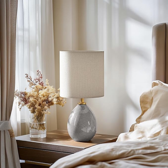 Dawnwake 18.5" Table Lamp Set of 2 for Living Room Bedroom, Bedside Lamps for Night Stands, Desk Nightstand Lamp Dimmable, Modern Linen Cream Ceramic Lamps (Grey)