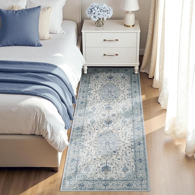 RELEANY Area Rugs 2'x4' Kitchen Rugs Entry Rug Small Rugs for Entryway Kitchen Bathroom Door Mat Indoor Entrance,Washable Non Slip, Light Blue Navy Beige Gray White