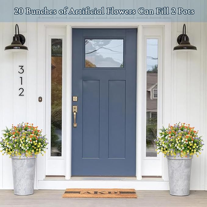 NETAP Outdoor Artificial Flowers UV Resistant, 20 Bundles Fake Realistic Floral Greenery Plants for Outside Porch, Window Boxes, Garden, Yard, Inside Home Table Decor, MixColorA