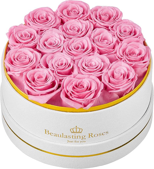 16 Preserved Roses Forever Flowers Real Roses in a Box Mother's Day Birthday Flowers for Her Mom Women Wife Valentine's Day, Pink Roses