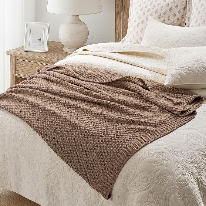 EVERGRACEHOME Chunky Chenille Knit Throw Blanket for Couch, Soft Luxurious Moss Stitch Chair Blankets for Bed, Cozy Decorative Farmhouse Knitted Throws for Sofa, Rosewood, 50" x 60"