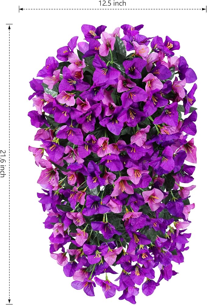 HyeFlora Bougainvillea Artificial Hanging Flowers Plants for Outdoors Decoration, 2pcs Fake Flowers Silk Bougainvillea Vines Realistic UV Resistant Faux Flowers for Outside Planters Porch Patio, Mix