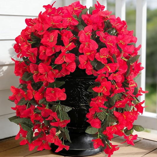 INXUGAO 2 pcs Artificial Faux Bougainvillea Flowers Plants for Outdoor Outside Summer Decoration, Fake Silk UV Resistant Long Trailing Vines for Front Door Porch Planter Balcony