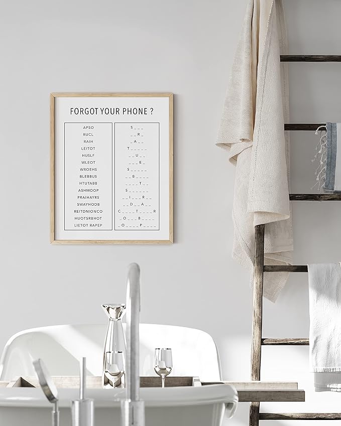 HAUS AND HUES Funny Bathroom Decor & Signs | Black and White Unscramble Wall Art, Guest Bathroom Humor, Powder Room Decor, Modern Unframed Print | 16"x20"