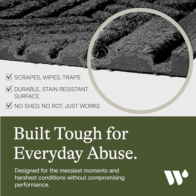 WaterHog Squares Front Door Mat Indoor Outdoor Entrance, Absorbent All-Weather Doormat with Non-Slip Rubber Backing, Dirt & Moisture Trapper, Low Profile, Easy Clean, Made in USA, 45.5"x70" Charcoal