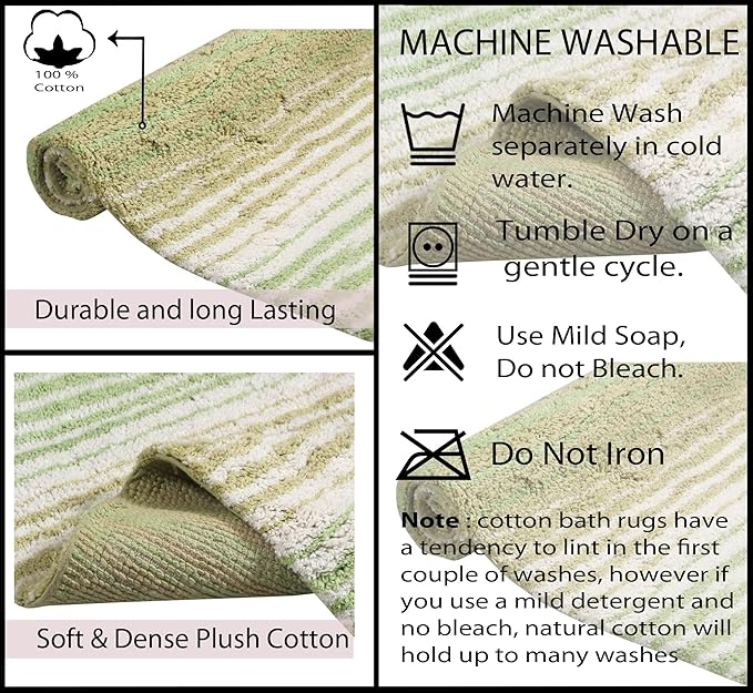 Home Weavers 100% Cotton Gradiation Collection Bathroom Décor | Washable Rug | Bathroom Mat | Kitchen Mat | Bathroom Rug Set | Bath Mat Set | Bath Floor Mat Non Slip, 2 Piece Set(S+M), Sage