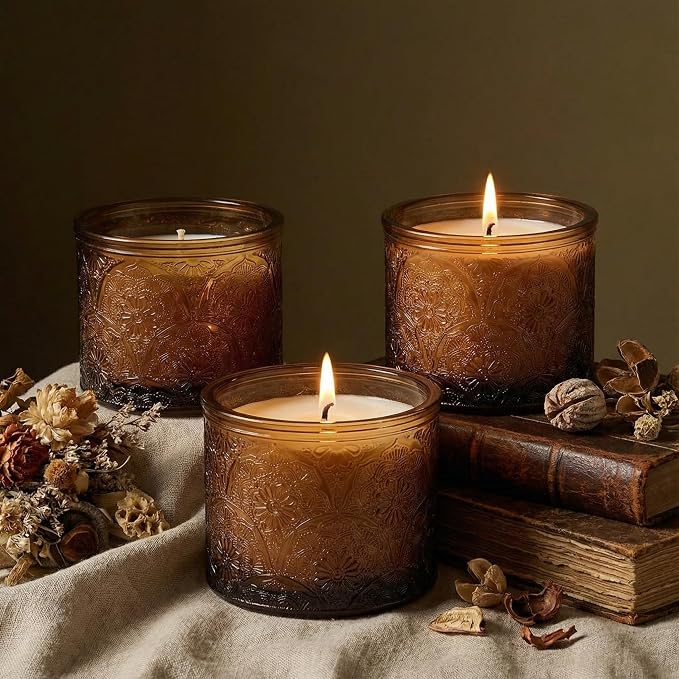 10 oz Multi-color Mandala Glass Candle Jars with Bamboo Lids, 9 Pack | Patented Embossed Design, Includes Wick Centering Devices & Warning Labels, Multiple Color Options