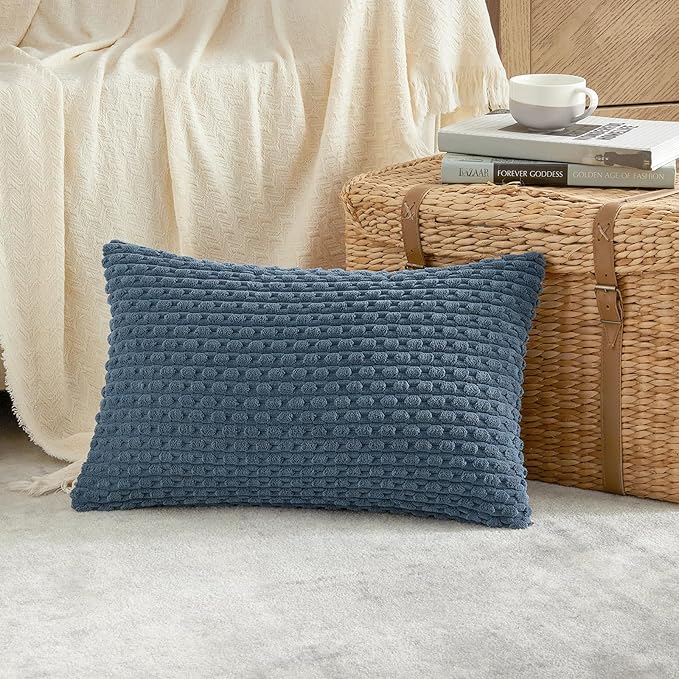 Fancy Homi 2 Packs Dusty Blue Decorative Throw Pillow Covers 12x20 Inch for Couch Bed Sofa, Modern Farmhouse Boho Home Decor, Soft Cute Plush Corduroy Cushion Case 30x50 CM