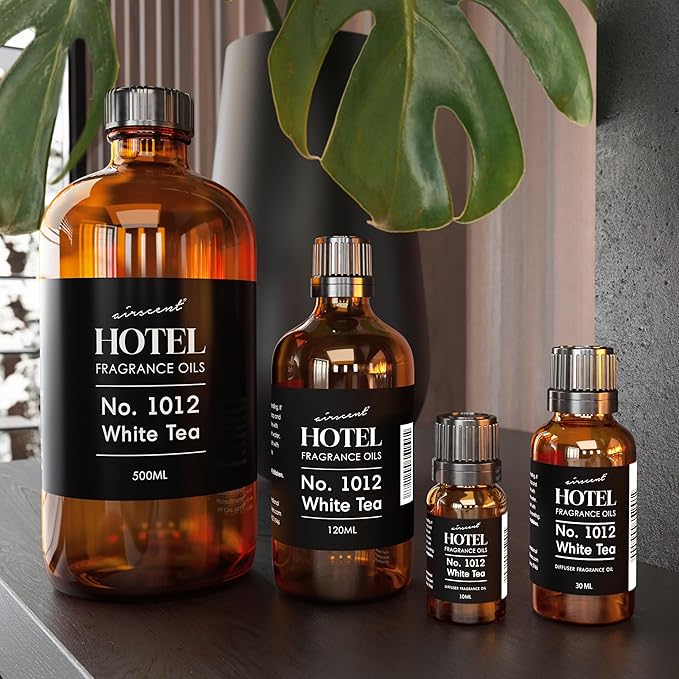 AirScent Hotel Diffuser Oil No. 1012 Inspired by The White Tea Hotel Scent - Premium Fragrance Oil for Ultrasonic and Waterless Diffusers and Crafting - 10 mL, 0.34 fl oz Glass Dropper Bottle