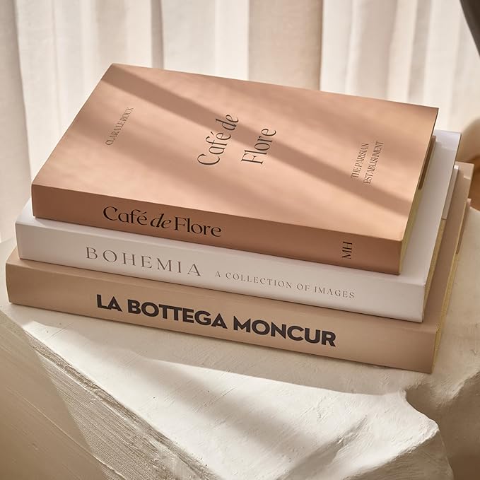 Moncur Home Faux Books for Decoration Coffee Table Books set of 3 Decorative Books Neutral Room Decor Aesthetic Shelf Decor Beige White Earth Tones Real Blank Pages Removable Covers Home Décor Accents