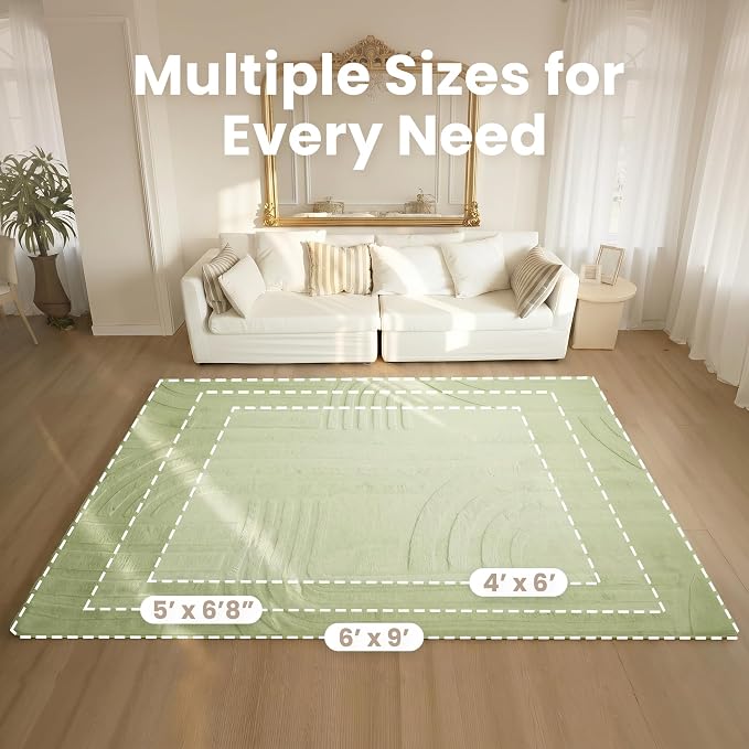 1.3" Thick Fluffy Baby Play Mat for Floor,Elasti Foam Padded Area Rug for Living Room Bedroom,Ultra Soft 3D Carved Kids Rug,Non-Slip Nursery Crawling Mat for Toddlers,4’x6’ Playroom Carpet(Sage Green)