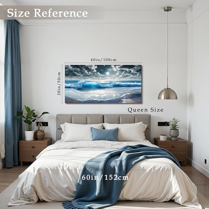 imjiayu Ocean Canvas Wall Art, Beach Wall Art For Living Room, Coastal Large Wall Decor For Bedroom Office Dining Room Decorations, Seascape Landscape Paintings, Blue Sea Wave Pictures Home Decor, 20" x 40"