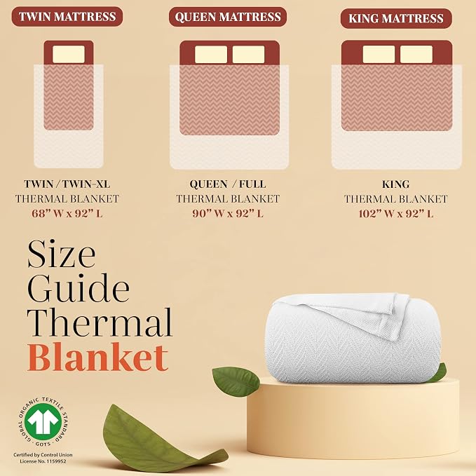 Mayfair Linen Cotton Throw Blankets for Bed Queen Size - Herringbone Pattern Soft Cotton Blanket (1 PC, White), Breathable, Soft & Cozy Thermal All Season Throw for Bed Couch Chair Outdoors