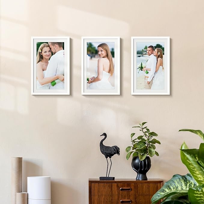 upsimples 11x17 Picture Frame, Display Pictures 9x15 with Mat or 11 x 17 Without, Wall Hanging Poster Frames, White, 1 Pack