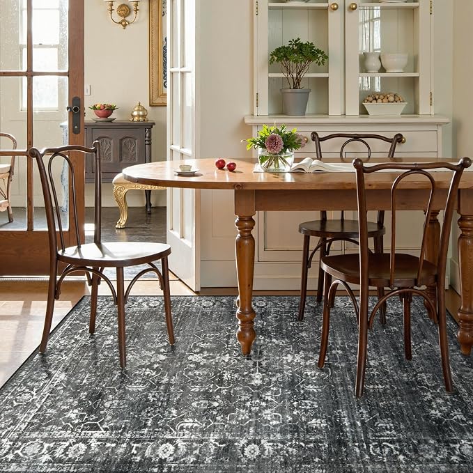 Lahome Margot 6x9 Area Rugs Washable Rugs for Bedroom Large Black Area Rug for Bedroom,Soft Vintage Distressed Rug Non Slip Stain Resistant Indoor Carpet for Dining Decor