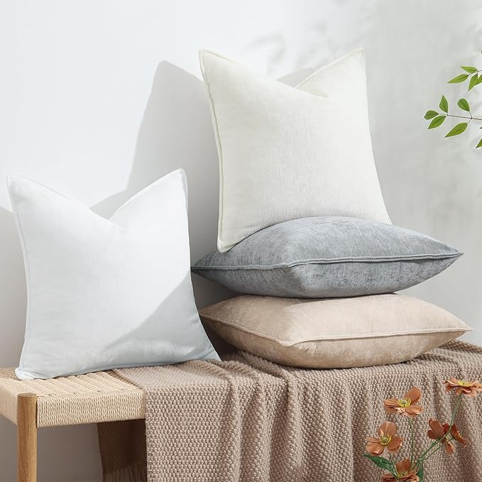 decorUhome Summer Couch Throw Pillow Covers 18x18 Set of 2, Decorative Soft Velvet Modern Cozy Chenille Pillow Cases with Elegant Design for Sofa Bed Living Room Home Decor, Ultimate Gray