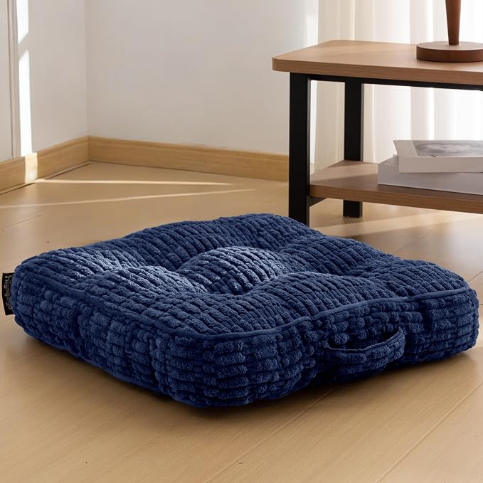 HIGOGOGO Floor Pillow Cushion for Adults, Meditation Cushion Pillow, Blended Corduroy Cover, Large Square Floor Sitting for Tatami Living Room or Yoga, 22x22 Inch, Navy