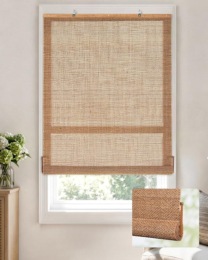 LazBlinds Manual Roll-up Bamboo Blinds, 22" W x 72" H, Star-Brown | Easy Install Roller Shades for Windows, Hook-On Light Filtering Bamboo Shades for Interior Indoor Windows