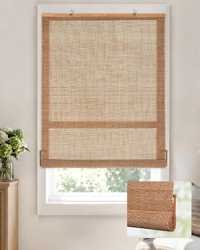 LazBlinds Manual Roll-up Bamboo Blinds, 20" W x 72" H, Star-Brown | Easy Install Roller Shades for Windows, Hook-On Light Filtering Bamboo Shades for Interior Indoor Windows