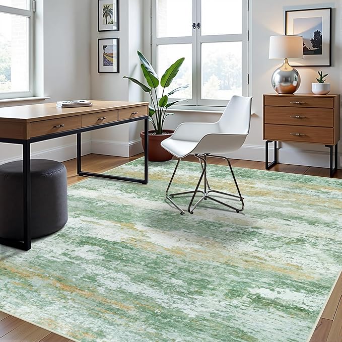 8x10 Area Rugs for Living Room Rug Washable: Abstract Large Rug for Dining Room Bedroom Carpet Non Slip 8 by 10 Indoor Modern Nursery Home Office Green
