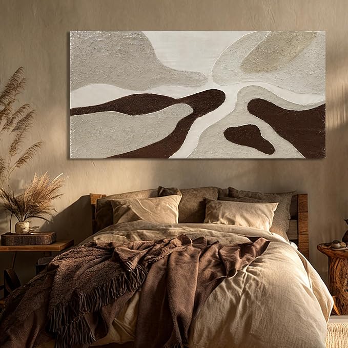 ZUNARE Hand-Painted Large Abstract Wall Art – Neutral Beige, Taupe, and Brown Textured Wall Decor, Luxury Modern Art for Living Rooms, Offices, Hotels, Ready to Hang, 29×58 inch