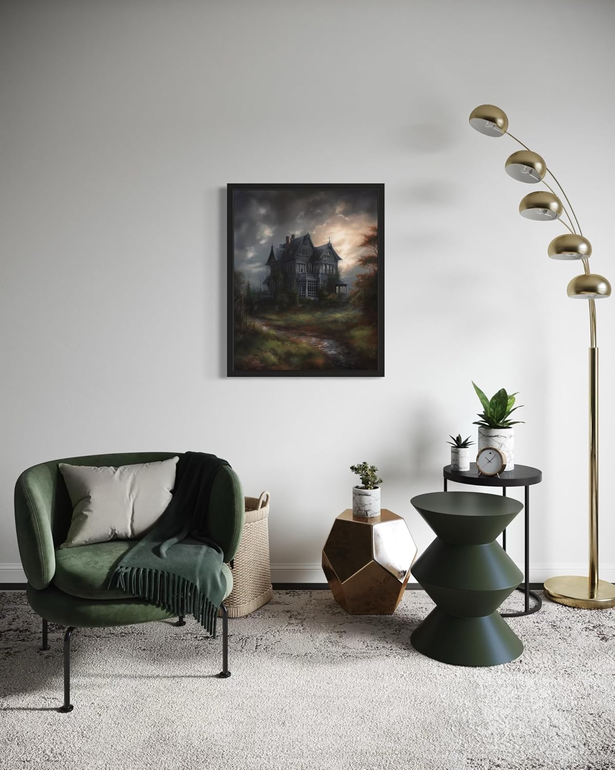 Haunted House Poster Art Print, Halloween Scary Vintage Wall Art Academia Spooky Painting Decoration for Horror Prints, Gothic Posters Bedroom Decor 89 (Haunted House, 11 x 14 inches, Black Frame)