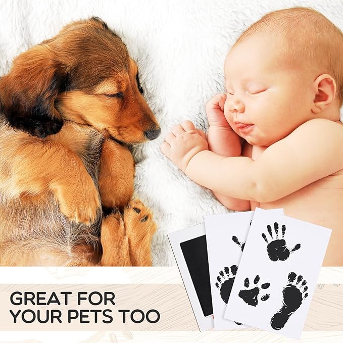 Jetec 100 Set Inkless Baby Footprint and Handprint Kit, Clean Touch Ink Pad for Baby Hand and Footprints, Dog Paw Print Kit with Ink Pads and Imprint Cards for Newborns Babies Pets Gifts (Black)